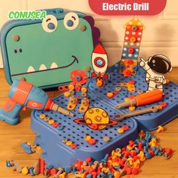 Children Toys Tool Set Electric Drill Screw Nut 3D Puzzle Pretend Play Dinosaur Drilling Assembly Educational for Boys 240301