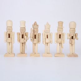 6pcs Wooden Nutcracker Doll Decoration DIY Blank Paint Toy Wooden Unpainted Doll For Kids DIY Soldier Figurines Table Ornaments C02059