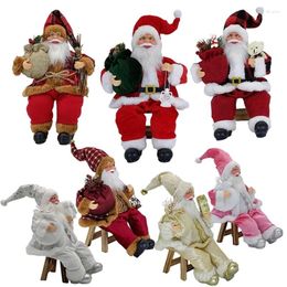 Garden Decorations E5BB 14'' Sitting Santa Figurines Christmas Figure Hanging Xmas Tree Ornaments For Doll Toy