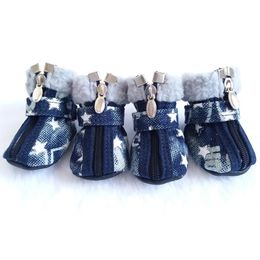 Pet Clothing Puppy Denim Dog Shoes Nonslip Breathable Shoe Cover Indoor Fallwinter 240228