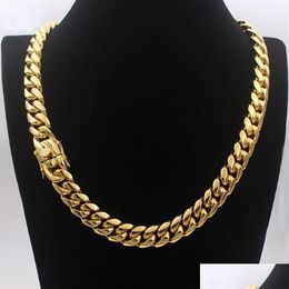 Chains Men Cuban Chain Necklace Stainless Steel Jewelry High Polished Hip Hop Curb Link Double Safety Clasps 18K Stamped 14Mm From322t