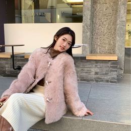 Leather 2023 Haining Tuscany And Integrated Cowhorn Button Fur Warm Coat For Women In Spain 3444