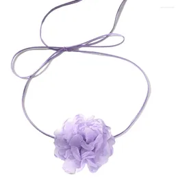 Choker Fabric Flower Collar Necklace Long Lace Up Tie Wedding Jewellery Neck Chain Gift For Women Teens Girls