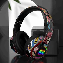 Cell Phone Earphones Headphones Bluetooth 5.1 DJ Headset Wireless Gamer with RGB LED Light For Kids PC Earphone Support TF CardH240312