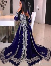 Navy Blue A Line Evening Dresses V Neck Long Sleeves Silver Applique Lace Floor Length Formal Evening Gowns Dress Evening Wear For5663432