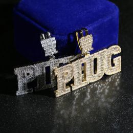 Iced Out Bling 5A CZ Plug Pendant Necklace Charm Micro Pave Full Cubic Zironica Stone Hip Hop Fashion Cool Letter Jewelry Mens322O