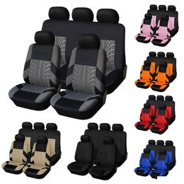 Car Seat Covers New Breathable Car Seat Ers Fl Set Tyre Track Embossed Suit For Truck Suv Van Durable Polyester Material Drop Delivery Dhy2A