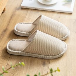 Household slippers spring, fall and winter seasons female couple home home non-slip indoor cotton linen linen men