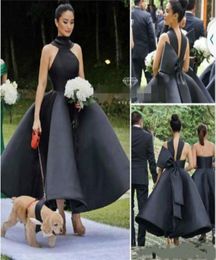 New Arrival Sexy Ball Gown Ruffles Cocktail Dresses High Neck Sleeveless Big Bow Prom Evening Gowns Party Dresses Tea Length Bride8528141