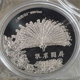 Details about 99 99% Chinese Shanghai Mint Ag 999 5oz zodiac silver Coin --peacock YKL009286d