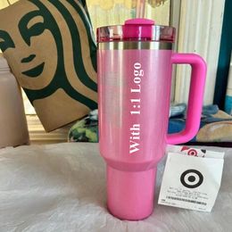 DHL Cobranded Winter Cosmo Pink With 1:1 Logo Quencher H2.0 40oz Stainless Steel Tumblers Cups with handle Lid And Straw Target Red Holiday Valentine's Car mugs 0311