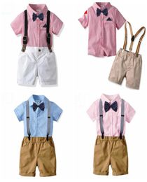 Kids Designer Clothes Boys Bow Shirts Suspender Pants 2pcs Sets Short Sleeve Children Outfits Boutique Kids Clothing 7 Designs DW49063498