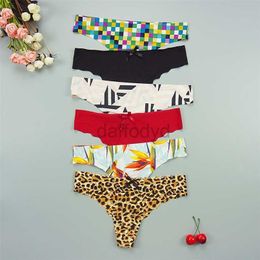 Panties Women's 6pcs/lots Sexy Women Thongs Panties Seamless Tangas Super Thin Intimate Leopard String Ice Silk Low Rise Panty Underwear 220426 ldd240311