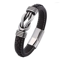 Charm Bracelets Men Jewellery Brown Leather Bracelet Trendy Accessories Stainless Steel Magnet Clasp Male Wristband Birthday Gift SP0772