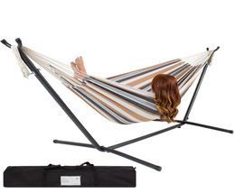 Double Hammock With Space Saving Steel Stand Includes Portable Carrying Case2273379