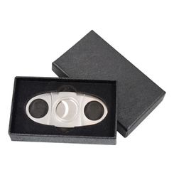 Pocket Stainless Steel Cigar Knife Portable tobacco Cigar Cutter scissors with black gift box double blades cigar tools Chris9860172