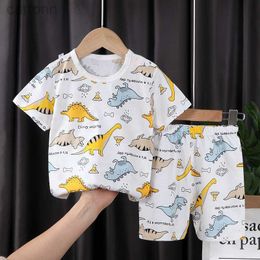 Clothing Sets Clothing Sets Childrens Pijamas Sleepwear Cotton Boys Suit Baby Summer Short Sleeve Girls Tshirt Two Home Wear Clothes ldd240311