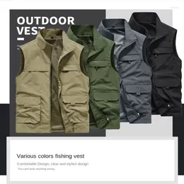 Men's Vests MAN VEST Coats Original High Quality Camping Clothing Hunting Embroidered Multi-pocket Sleeveless Jacket Zip