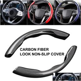 Steering Wheel Covers 1Pair Car Steering Wheel Booster Er Carbon Fibre Look Non-Slip Interior Decoration Accessories For Deco Drop Del Dheux