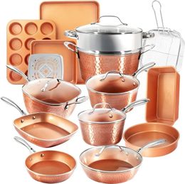 Steel Hammered Copper Collection Premium Pots and Pans Set Nonstick Ceramic Cookware Bakeware for Kitche 240321