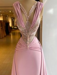 2021 Lace Top Sexy Evening Dress Sequins Pleat Overskirt Prom Gowns Women Formal Wear Second Reception Dresses7959618