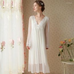 Women's Sleepwear Spring Autumn Fairy White Peignoir Nightie Sexy Lace Mesh Night Dress Princess Women Victorian Vintage Long Nightgowns