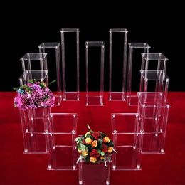 Vases Clear Acrylic Floor Vase Flower Stand With Mirror Base Wedding Column Geometric Centrepiece Home Decoration258O