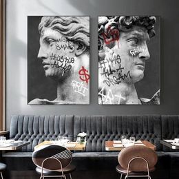 David Head Scultura Statua Graffiti Art Canvas Painting Poster e stampe Street Wall Art Immagini per soggiorno Home Decor251n