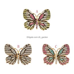 Pins Brooches Cute Butterfly For Women Rhinestone Crystal Dress Accessories Gift Drop Delivery Jewelry Dhgarden Dhfje