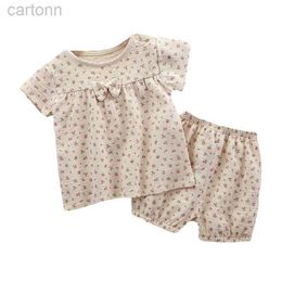 Clothing Sets Clothing Sets Girls Summer Suits Clothes Baby Short Sleeves Muslin Cotton Floral Shirt Shorts Outfits Children Dress Pants Sets 05T ldd240311