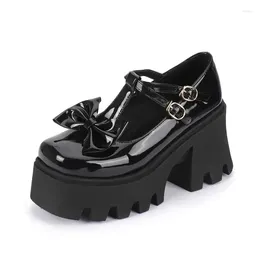 Dress Shoes Wedding Banquets Bowknot Patent Leather Thick Heel Platform Hook & Loop Metal Buckle Square Toes High-heeled
