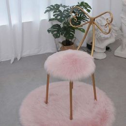 Plush Faux Wool Round Butterfly Chair Cushion Bedroom Living Room Thick Wool Bench Dressing Table Student Stool Cushion F8242 2104277E