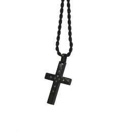 Wholesale Christianity Jewellery Stainless Steel Pave Zircon Rhombus Women Black Cross Pendant Necklace (3pieces/lot)