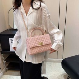 New Lock Buckle Korean Version Single Shoulder Bags Diagonal Cross Small Square Minimalist Size Women's Handbag Diamond Grid Fashionable Handheld