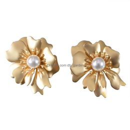 Dangle Chandelier Big Size Cute Summer Spring Flower Shape Studs Earrings Party Club Accessories Ear Stud Imitation Pearl Fa Dhgarden Dhziv