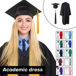 University Graduation Gown College Secondary High School Student Uniform with Tassel Bachelor RobesHat Set Wear Dress Adult Kid 240226