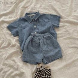 Clothing Sets Clothing Sets Cool Set Girl Solid Shirt Short Sleeves Turn-down Collar T-shirt And Jeans Children Boys Fashion High Quality Suit ldd240311