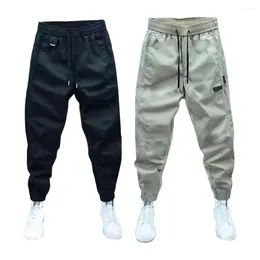 Men's Pants Mid-rise Trousers Slim With Elastic Waist Harem Pockets Streetwear