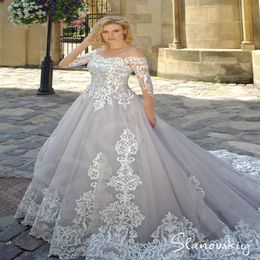 Silver and Ivory Wedding Dresses With Long Sleeves 2020 New Custom Made Sheer Illusion Top Vintage Coloured Wedding Gowns Non White251w