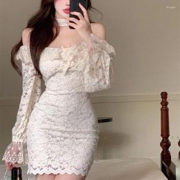 Casual Dresses Deeptown Coquette Sexy Mini Cabaret Dress Women Korean Style Fairy Ruffle Slash Neck Long Sleeve Corset Evening Vestidos