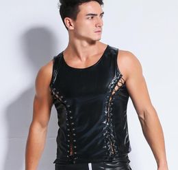 Bras Sets Male Sexy Exotic Tanks Gay Erotic Lingerie Men Sex Party Costume Adult Night Club Clothes Gothic Faux Leather Dress Sexu6657633