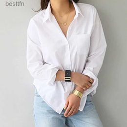 Women's T-Shirt New Casual Ladies Blouse Cotton White Shirt Women Fashion Long Sle Clothes Button Up Loose OL Style Womens Tops Blusas 3496 240311