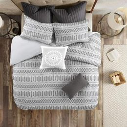 Bedding Sets Cotton-Bedding Set Trendy Geometric Design All Season Cozy-Cover With Matching-Shams King/Cal King Jacquard Grey/Black
