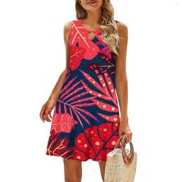 Casual Dresses Women Summer Printed Tank Sleeveless Dress Hollow Out Loose Beach Fashionable 2024 Print