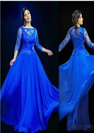 Royal Blue Sheer Evening Dresses With 3 4 Long Sleeve Formal Party Long Prom Gowns Plus Size Dress Plus Size Special Occasion Dres7917703