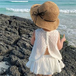 Clothing Sets Girls Summer Hollow Lace Suit Baby Casual Sleeveless T-shirt Shorts Kids