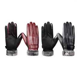 Cycling Gloves Women Winter PU Leather Warm Touchscreen For Riding