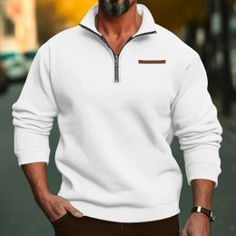 Independent station winter plush half zip stand up collar pullover solid Colour casual hoodie for men's cross-border trend