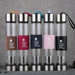 20pcslot 450ML Business Type Water Bottle Glass Bottle with Stainless Steel Tea Infuser Filter Glass Sport Water Tumbler7924193