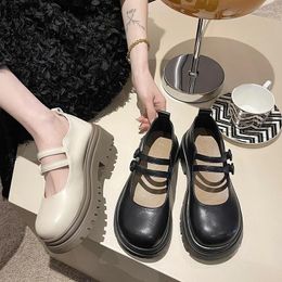 Dress Shoes Platform Mary Jane Women 2024 British Style Shallow Mouth Heightening Small Leather Sweet Buckle Casual